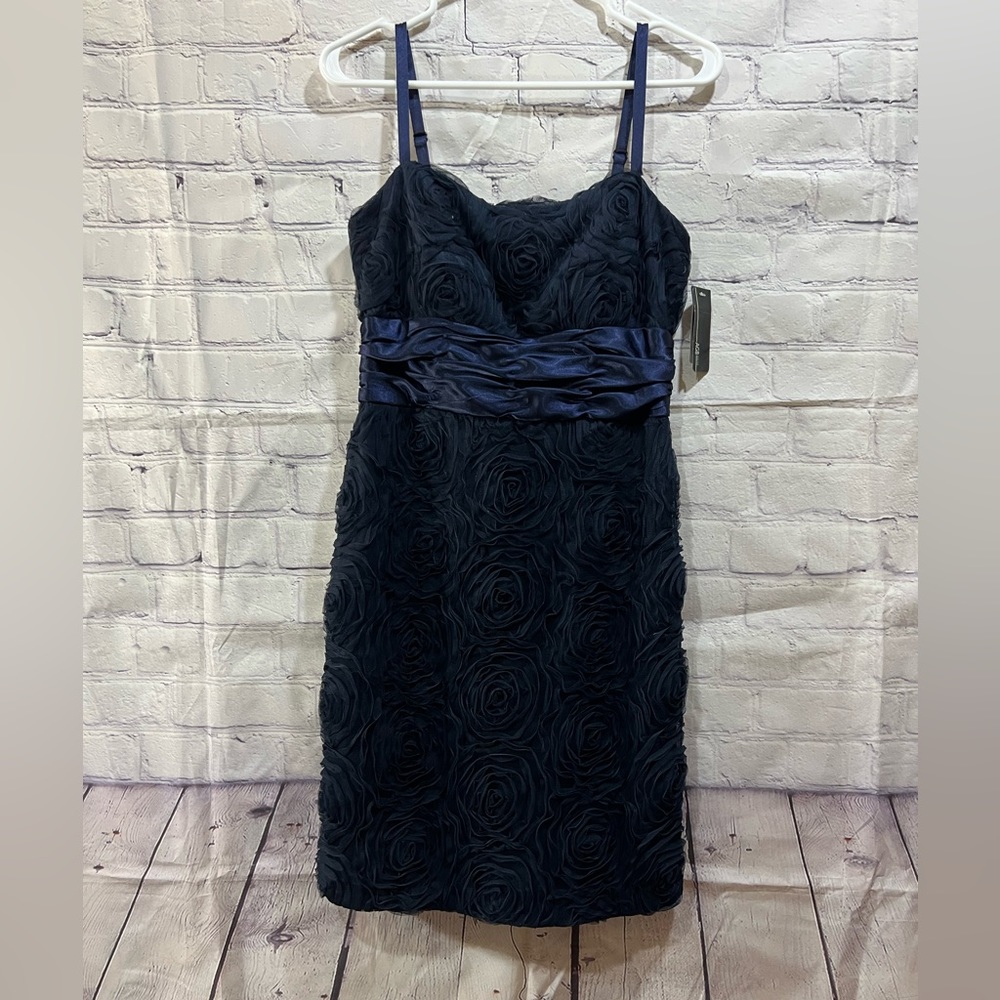 NWT AGB Dress Flower Spaghetti Strap Navy Blue Dress